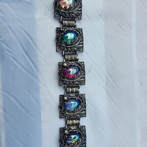 Vintage Rainbow Dragon Eye Cabochon Panel Bracelet
